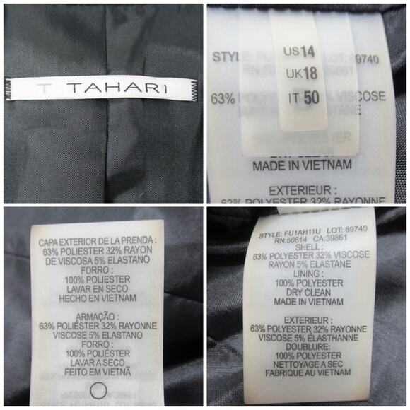 TAHARI Black Three-Button Zigzag Stitch Notch Collar Suit Jacket Blazer Size 14 - Picture 10 of 11